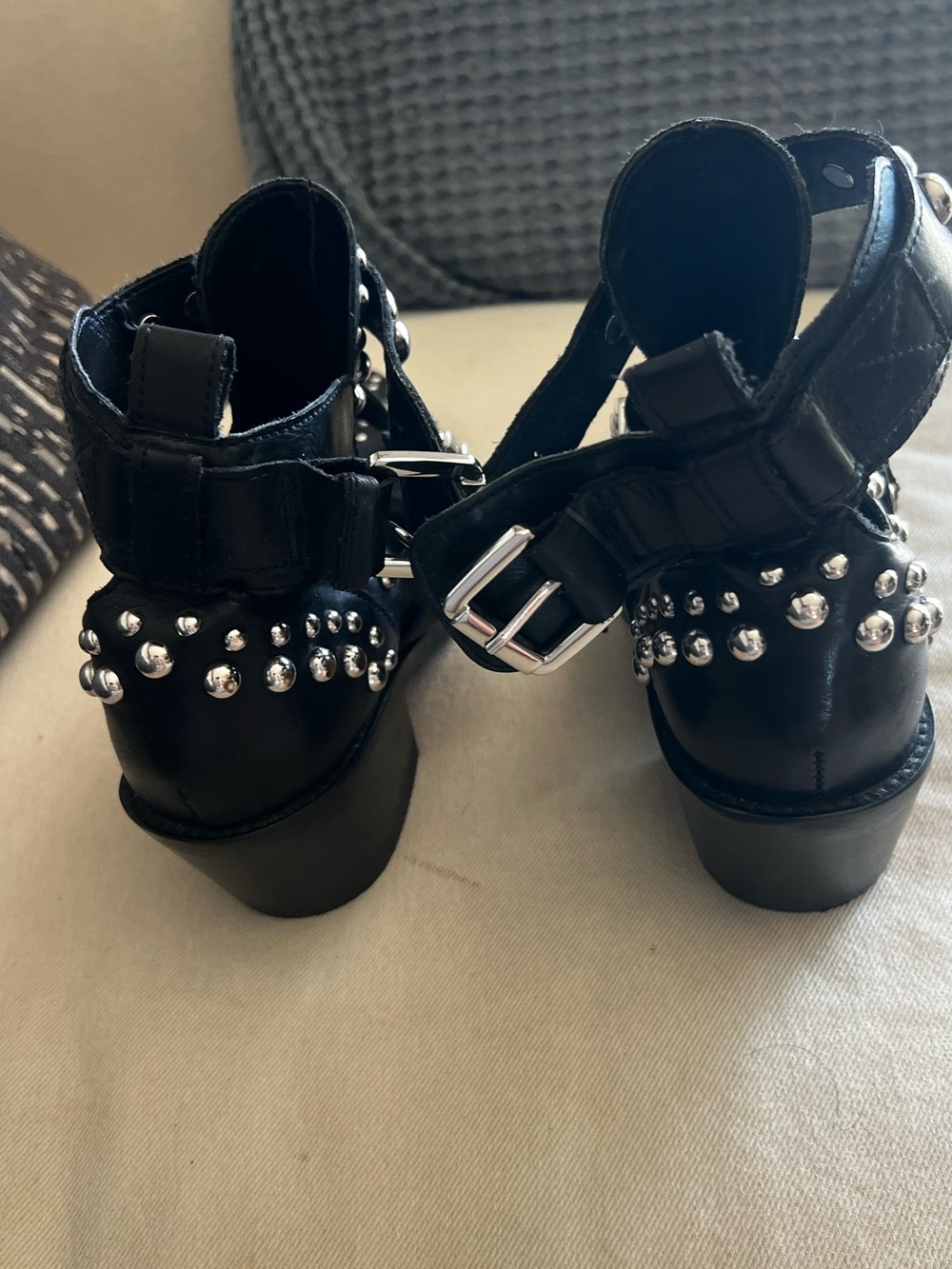 Black Studded Ankle Boots with Buckle Strap - Picture 4 of 13